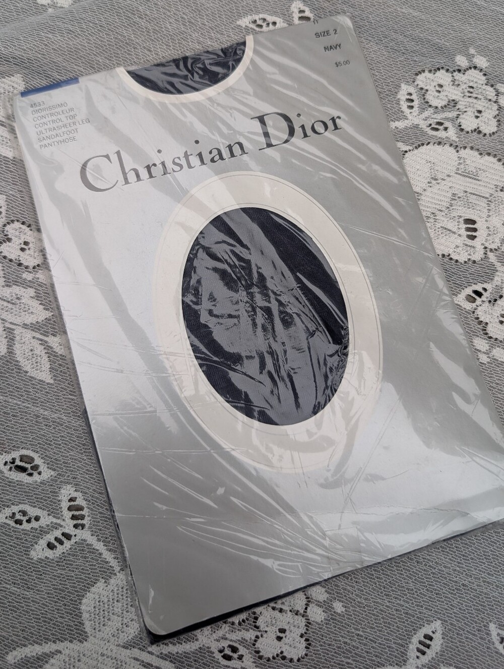 Vintage Dior Navy Blue Sandalfoot Ultrasheer Pantyhose Size 2 (Medium)